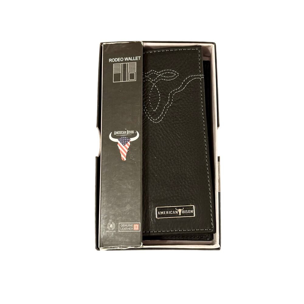 American Bison Rodeo leather checkbook style men wallet billfold RDF protection